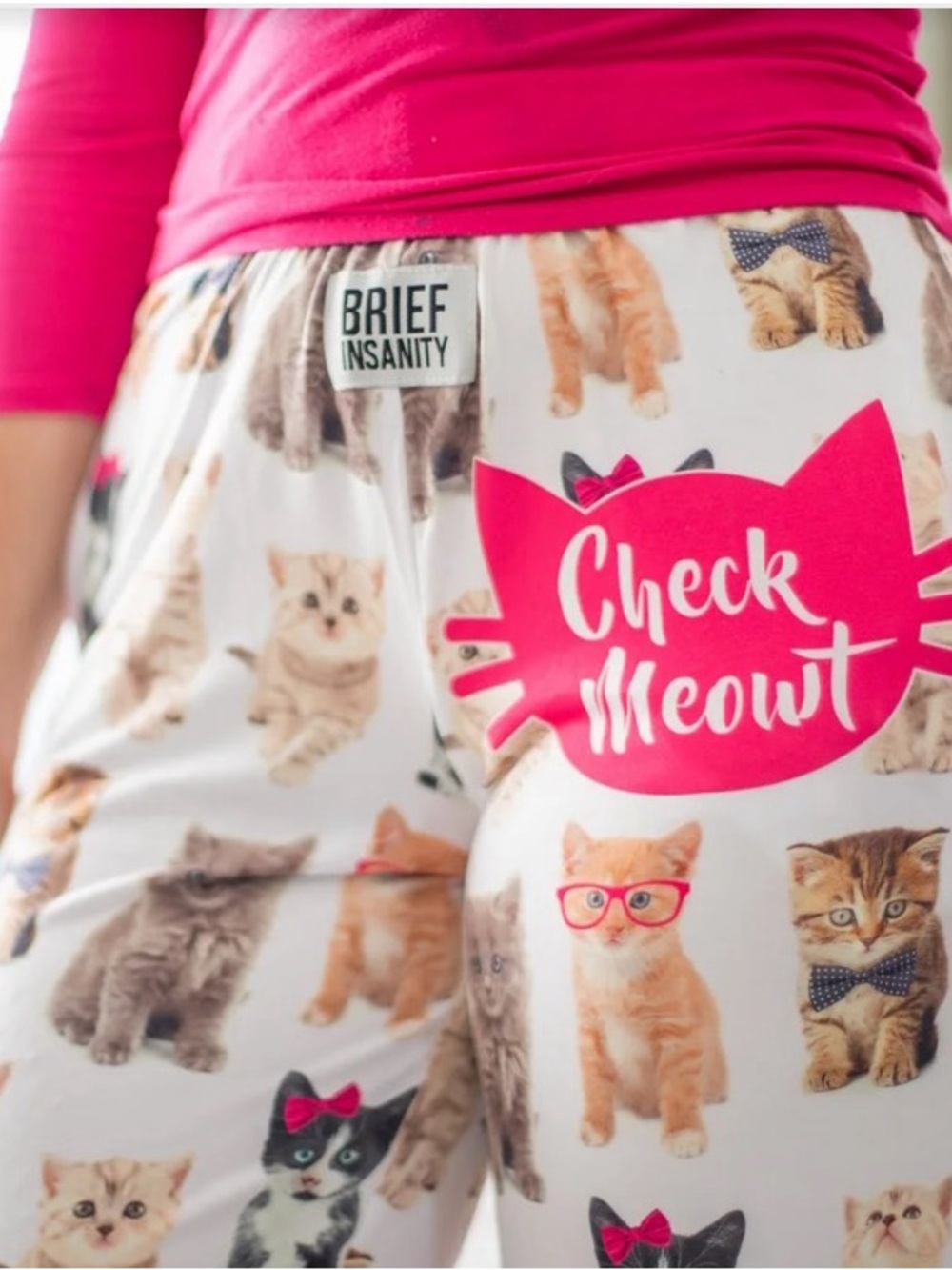 Brief Insanity Check Meowt Pink Cat-Print Women’s Pajama Pants